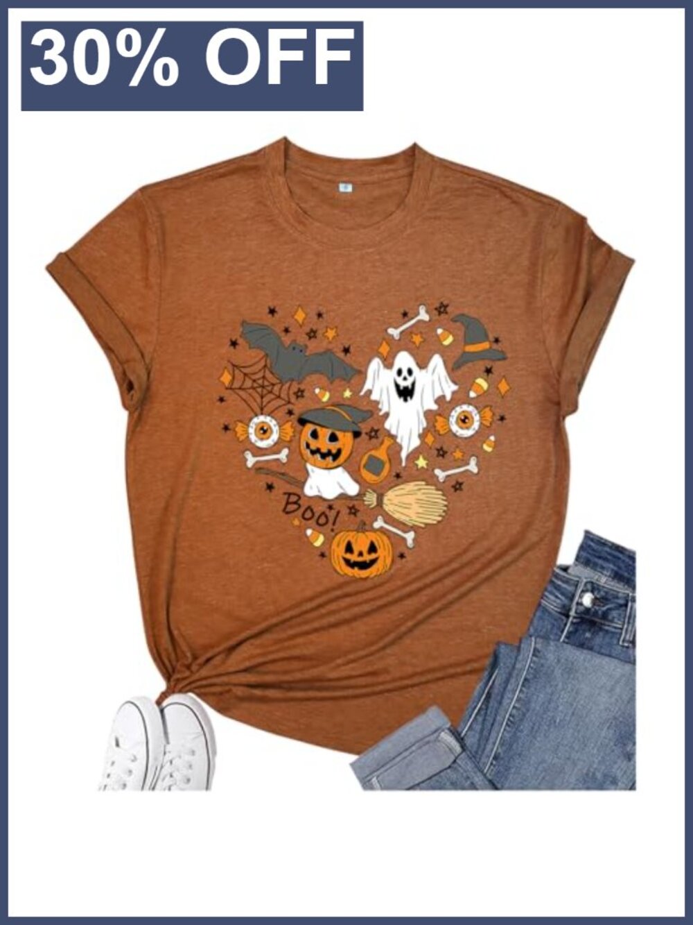 Women's Halloween Love Art Patterns Party T-Shirt Crewneck Short Sleeve